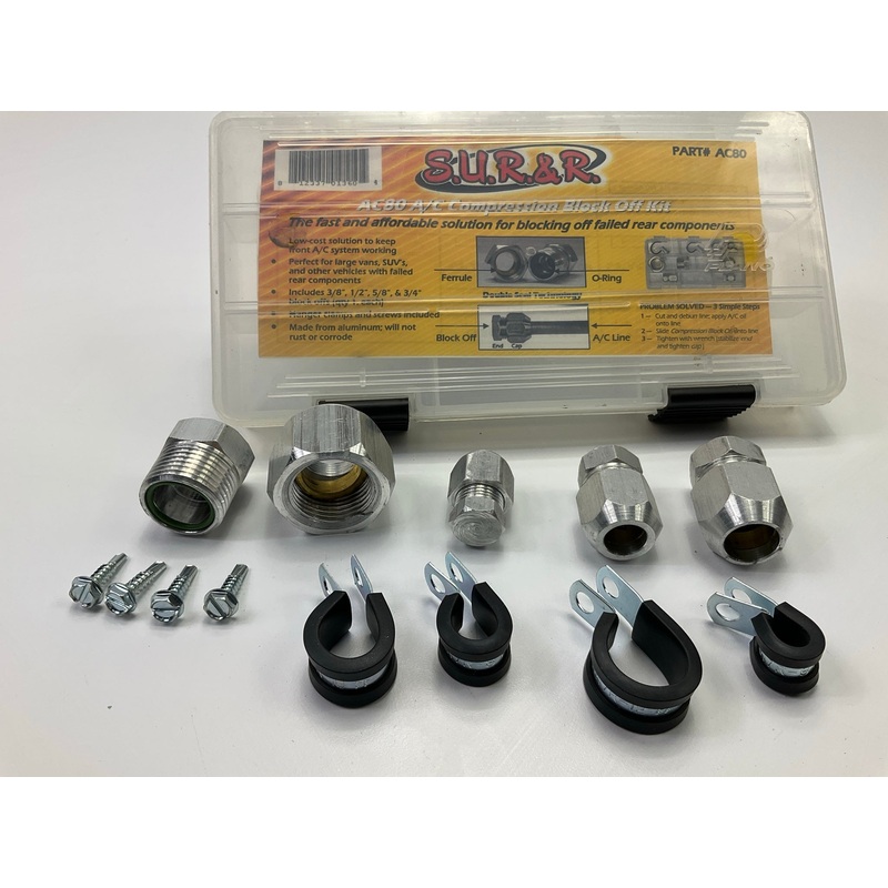 SUR-R AC80 A/C Compression Block Off Kit - 3/8'', 1/2'', 5/8'' And 3/4'' Sizes