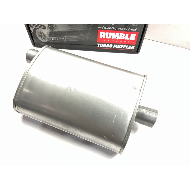 Rumble R27711 Exhaust Turbo Muffler, 2'' ID Offset Inlet, 2'' ID Center Outlet