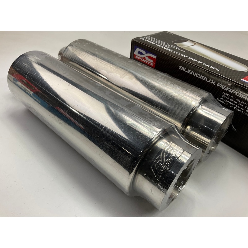 (2) DC Sport EX5012 Stainless Steel Mufflers, Polished Tip 2'' Inlet, 4'' Outlet