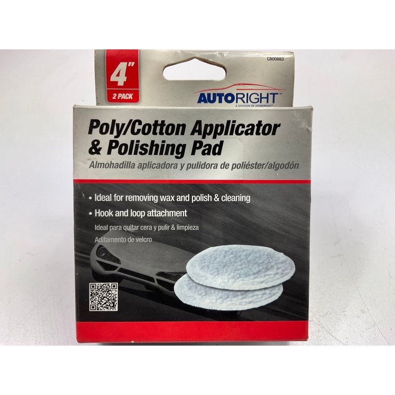 PACK Of 2 Autoright C800883 4'' Poly/Cotton Applicator Polishing Pads