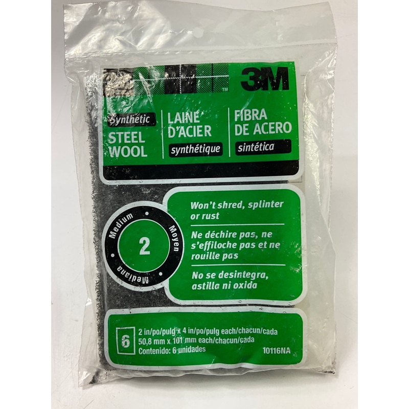Pack Of 6 -3m 10116NA #2 Medium Synthetic Steel Wool Pads 2''X4''