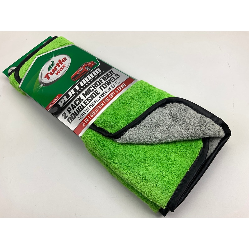 Turtle Wax TW-FT107 15''x15'' Platinum Wash & Dry Microfiber Towels Gray/Green 2PK
