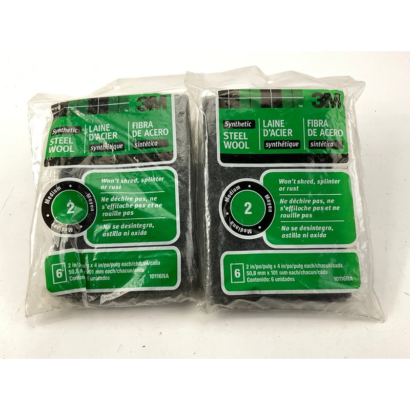 (2) Pack Of 6 - 3M 10116NA #2 Medium Synthetic Steel Wool Pads 2''X4''