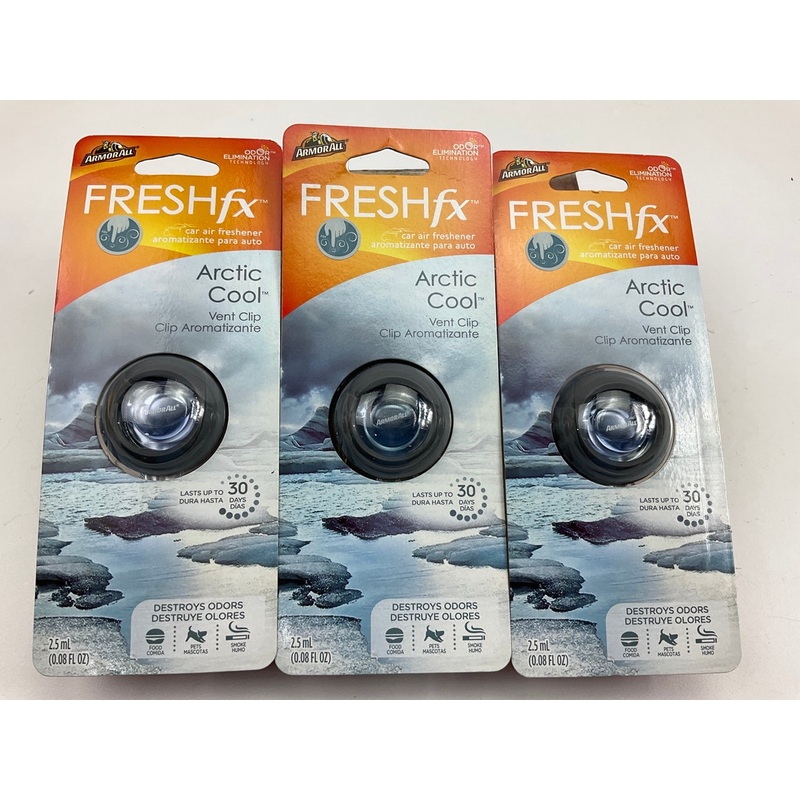 (3) Armor All 18554 FRESHfx Car Air Freshener Arctic Cool Vent Clips
