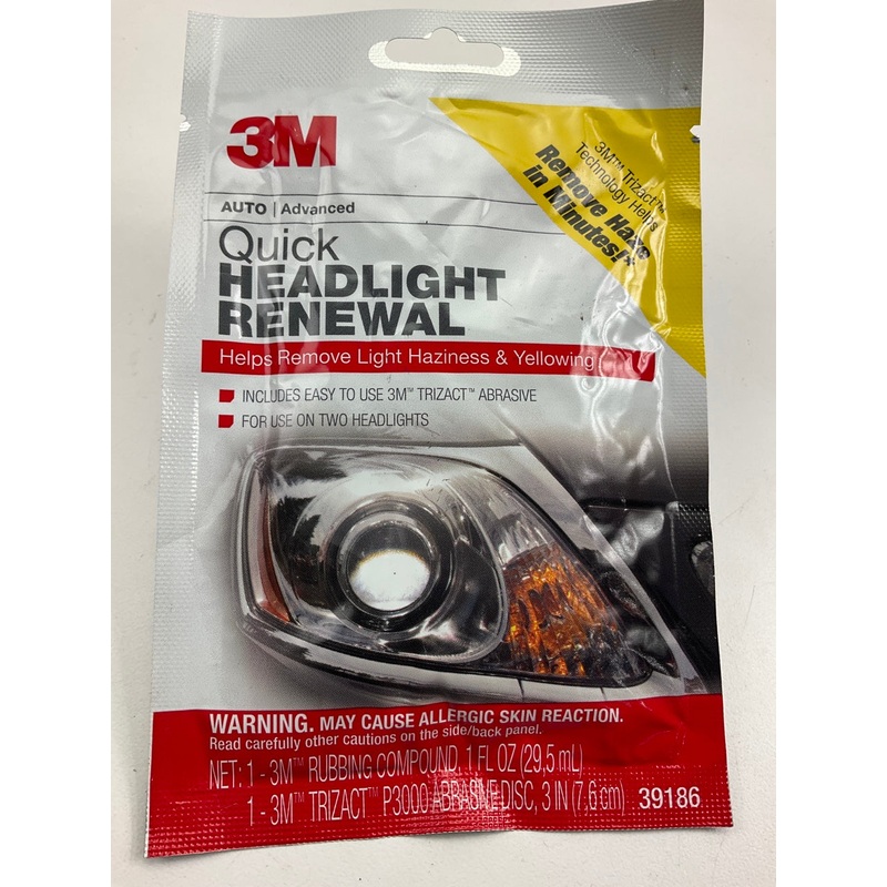 3M 39186 Quick Headlight Renewal, Remove Light Haziness And Yellowing In Minutes