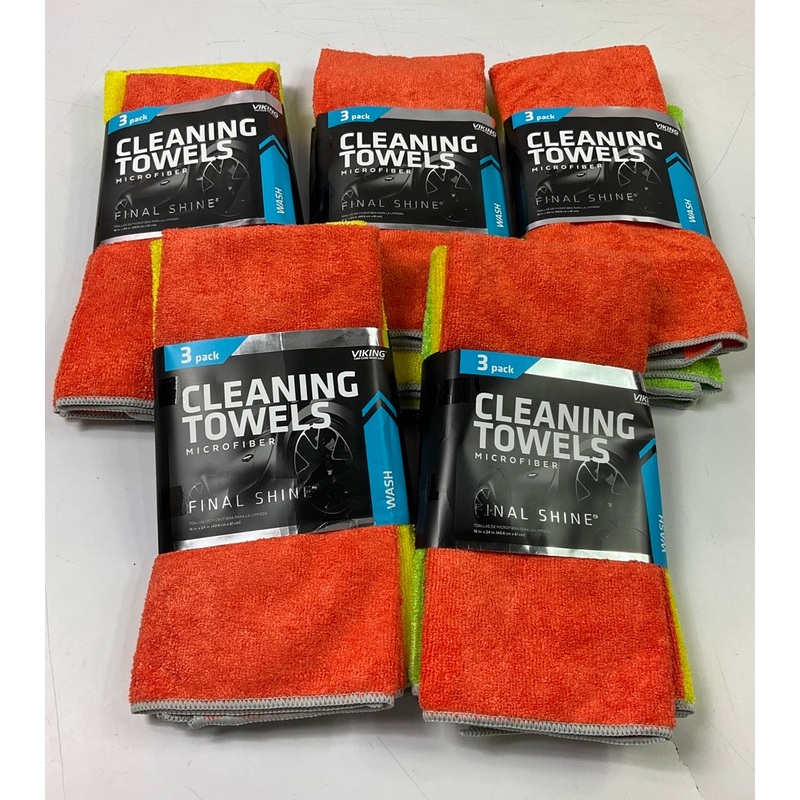 (5) Packs - Viking 945100 Final Shine Microfiber Cleaning Towels, 16''x24'' 15 Pcs